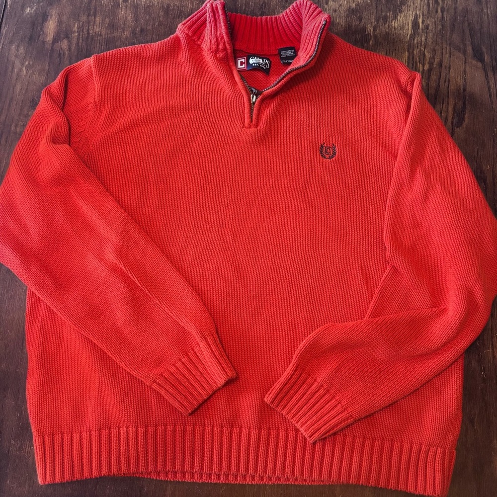 Chaps Orange Zip Up‎ Sweater with Mock Collar